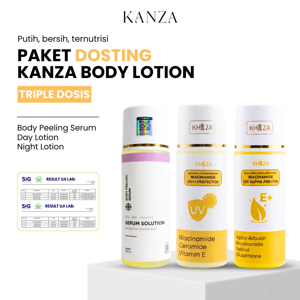 Kanza Lotion Triple Dosis Pemutih 10% Alpha Arbutin UV+ Paket Whitening BPOM | Ampuh Cerahkan Kulit Kusam