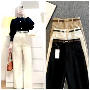 Oro Pants Celana Kerja Anti Kusut Loose Pants Trouser Kulot Wanita Celana kerja Oro pants knit Bawahan Panjang Kantor Casual Formal Cewek Basic knit rib japanline M L XL XXL Hitam Nyaman Fleksibel Tahan Lama
