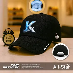 Topi baseball hitam premium inisial logo huruf abjad A-Z aksesoris fashion pria wanita dewasa