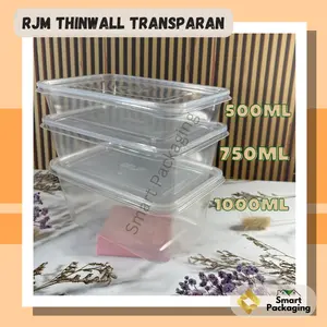 [ISI 25 PCS] RJM Thinwall Food Container Trans 500ml 750ml 1000ml / Tempat Makan Plastik / Wadah Bekal Makanan Warna Transparan Sekali Pakai / Kotak Makan Persegi Panjang Polos