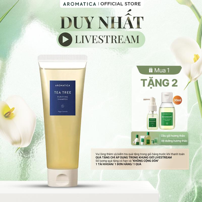 [LIVE] Dầu gội Tràm trà Cho Da Đầu Aromatica Tea Tree Purifying Shampoo 180ml Chăm Sóc Tóc