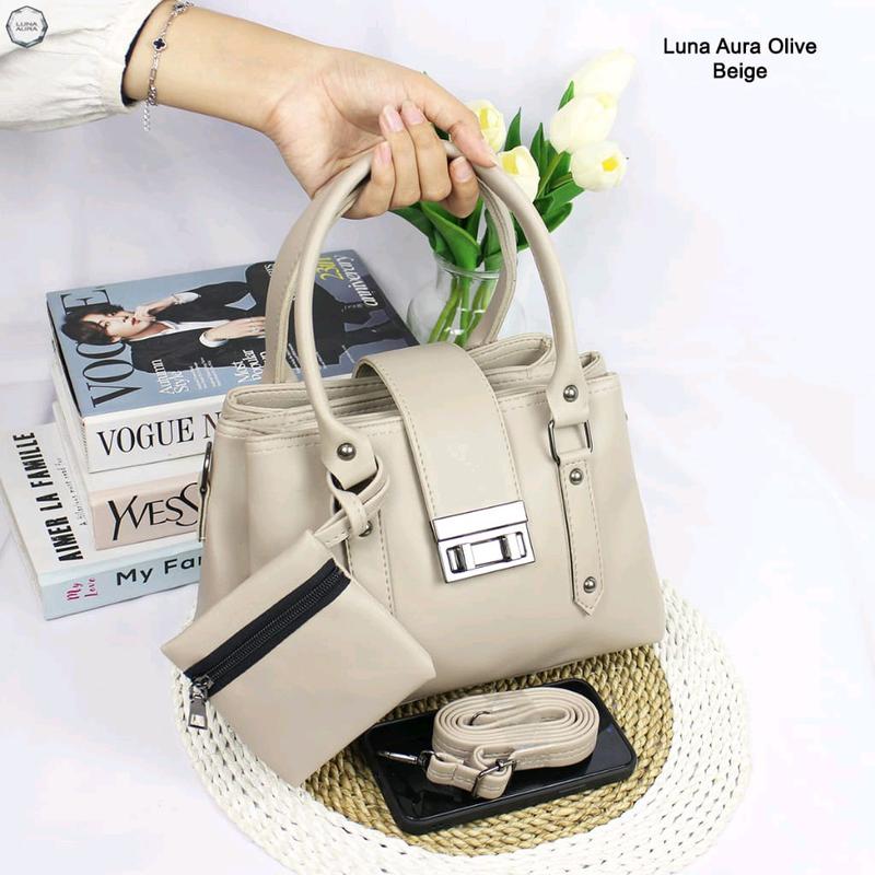 Tas Selempang Jinjing Wanita Olive 3 Ruang Polos Free Dompet Koin Luna Aura 4