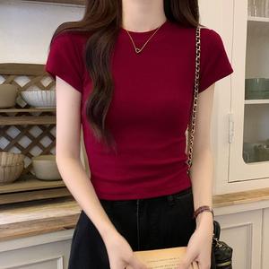 Vintage American Short Sleeve Top, Summer Tight Fit Sweet Spicy Girl French Unique Design, Women's Casual T-Shirt 1277# Womenswear Basic Crewneck Minimalist