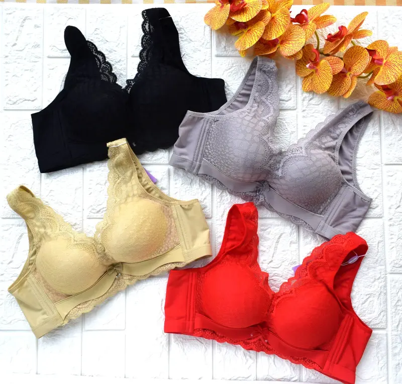 BBL 123 BH Wanita Busa Tebal Tali Langsung BRA  Berkawat Kait 4 Penutup Samping Lebar Cup B Renda Super Soft Full Coverage Dalaman Wanita Fashion pengencang 0