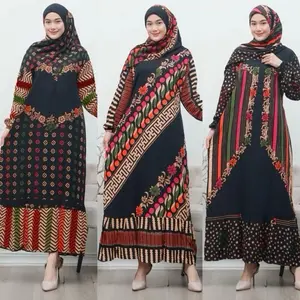 Gamis Set Hijab Motif Terbaru New Motif Setorjoan Jumbo Ld120cm Wanita Panjang Rayon Muslim Rempel