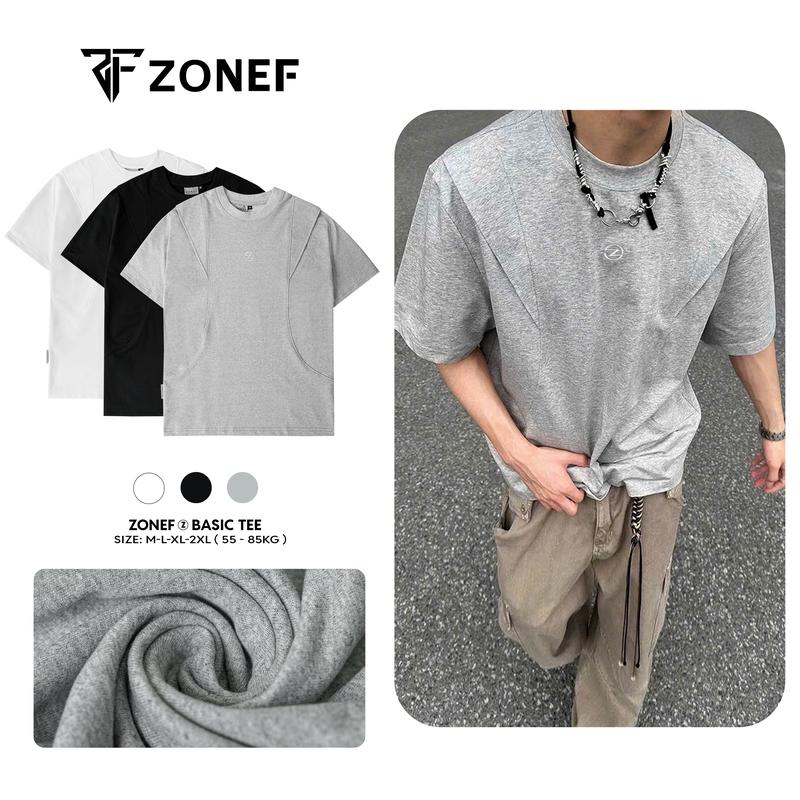 [New Summer Item] Áo Thun Trơn Nam Nữ Mix Layer Vai, Áo thun relaxed fit cotton da cá chéo cao cấp thêu Zonef