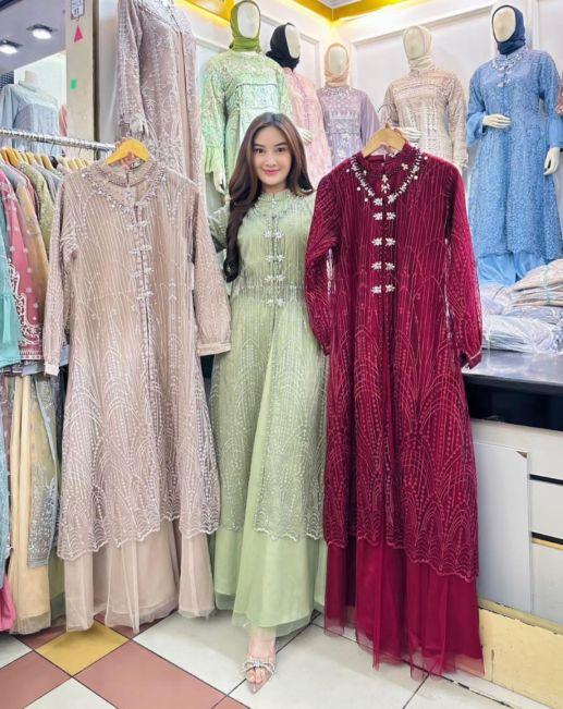 Product Introduction of Ghalya Dress Versi 2 Satin Silk Lapis Tile mix brokat Payet || RONAACHRISS 7