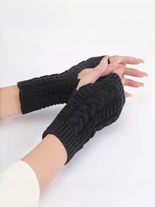 Guantes tejidos de medio dedo, calidez de otoño invierno, manoplas de lana acrílica sin dedos, guantes cortos de color sólido para hombres y mujeres