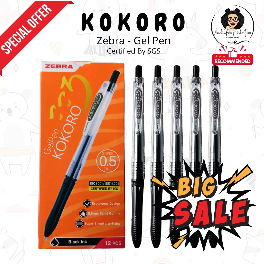PULPEN GEL KOKORO 0.5 mm TINTA HITAM | 1 PACK ISI 12 | 1 PACK ISI 6