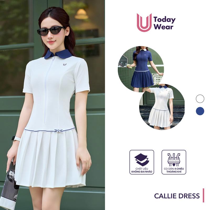 Callie Dress - Váy liền xếp ly với thiết kế cổ polo kèm khóa kéo, chất vải cotton cao cấp Today U Wear