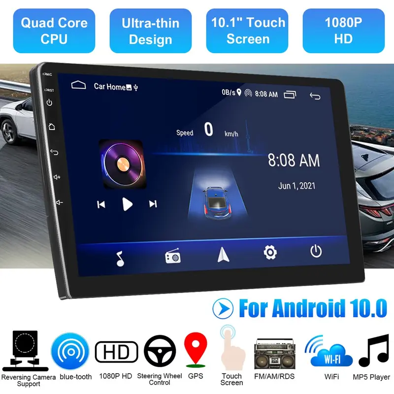 4GB+32GB 8GB+64GB 7/9/10  Inch Android 12 Radio Stereo Mobil  4+32GB  ROM Bluetooth WiFi GPS Navigasi Head Unit dengan Layar IPS 2.5D Android 9 inch Mobil Stereo Radio Car Multimedia MP5 GPS WIFI 1