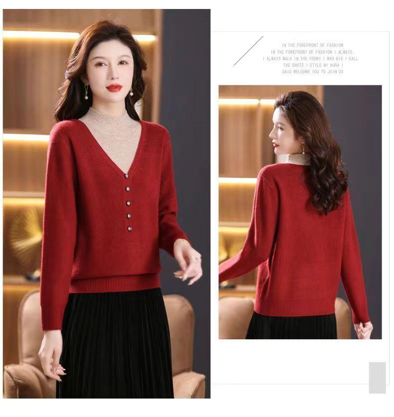 Product Introduction of Áo Len Cổ Lọ Nửa, Hàng Mới Về Mùa Thu Và Mùa Đông, Dành Cho Phụ Nữ, Quần Áo Cho Mẹ, Dáng Rộng Vừa Vặn, Phong Cách Phương Tây, Áo Lớp Nền Bên Trong, Thời Trang Nữ 28