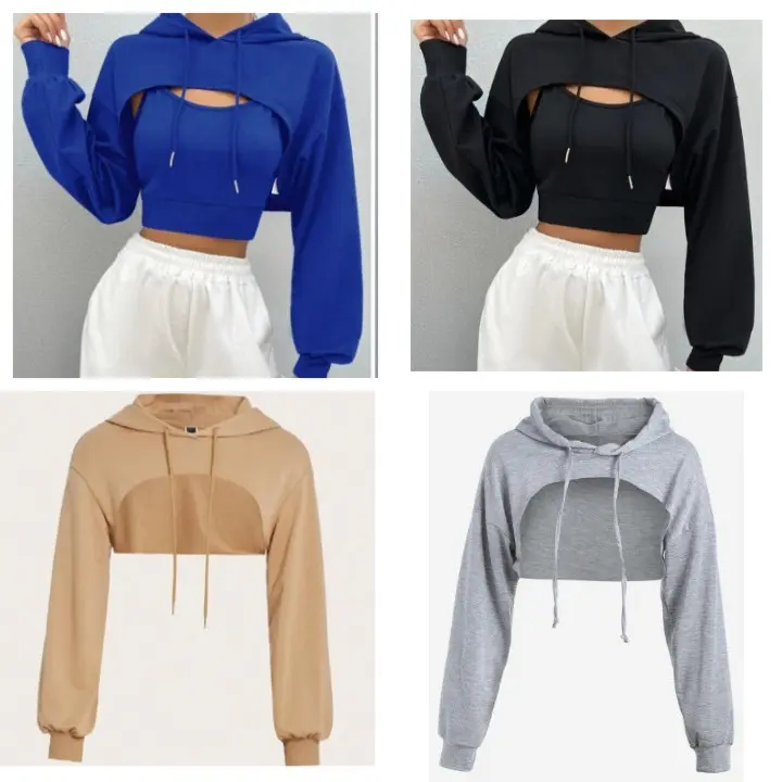 CROP TOP HOODIE KOREAN STAYL SWEATER WANITA FLEECE LEMBUT