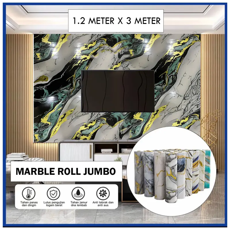 Wallpaper Foam PVC Marmer 1 Roll 1.2m x 3m Motif Marmer Stiker - Marble Glossy 7