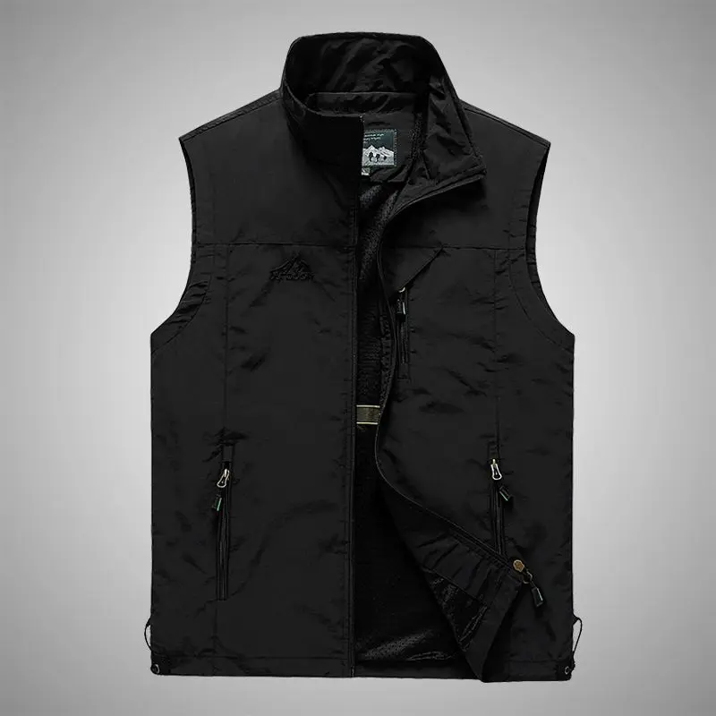 Rompi Outdoor Vest Touring Anti Air Anti Angin Mayer Poliyester Waterfrop Sport Unisex - Leher Tinggi Saku Multifungsi Risleting Depan - Ukuran M-L-XL-XXL Hitam Motor 4