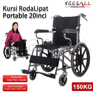 Kursi Roda Lipat Medis 16/20 Inci - Aluminium Ringan & Portable untuk Travel dan Perawatan di Rumah