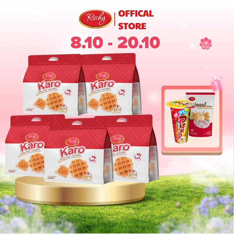 [DUY NHẤT 8.10 - 20.10 TẶNG 2 QUÀ] Combo 5, combo 6 túi bánh trứng tươi chà bông Karo (6 bịch 1 túi tổng 30 bánh) Snack Ăn Vặt Richy Food