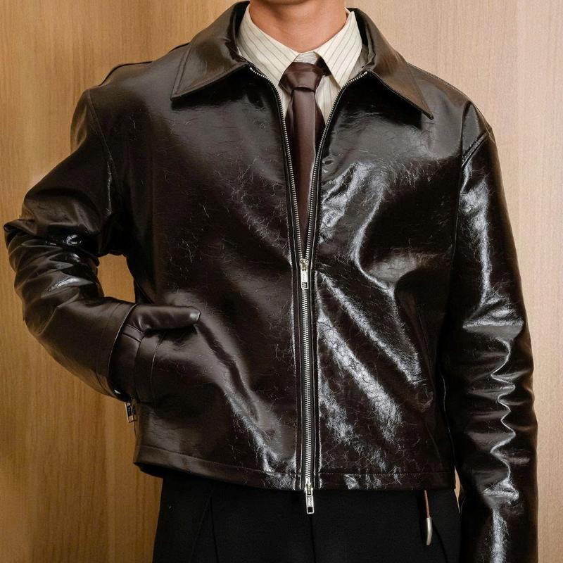 Áo khoác da form crop tôn dáng, chất liệu cao cấp, thương hiệu B Brown Menswear Nam Jacket Đen | BigBuy360 - bigbuy360.vn