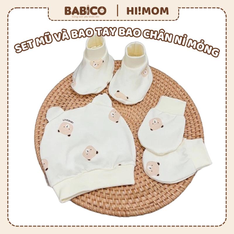  Set mũ kèm bao tay chân Nỉ mềm mại ấm áp Himom họa tiết đáng yêu cho bé sơ sinh  Set Nỉ Mới  