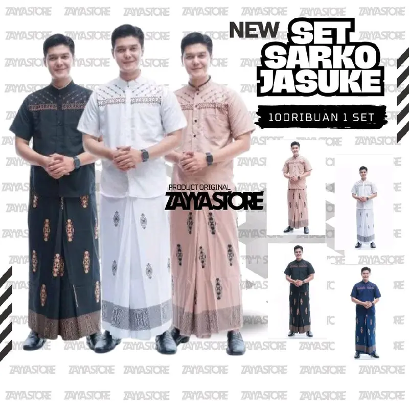 Paket Hemat Set Sarko Sarung Dan Baju Koko Pria Motif Jasuke Sarwon Kombinasi Bordir  Kancing Depan Kain Katun Halus  Nyaman 0
