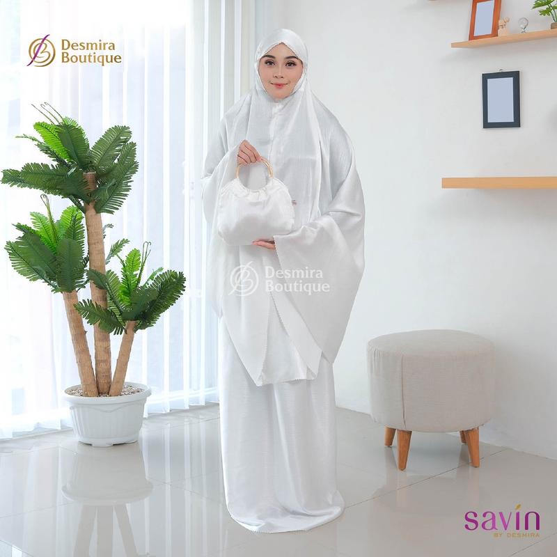 SAVIN BY DESMIRA -[ FREE SAJADAH ] MUKENA ELZYA CRADENZA SILK PREMIUM 2in1 Polos Cantik Dewasa Traveling 4