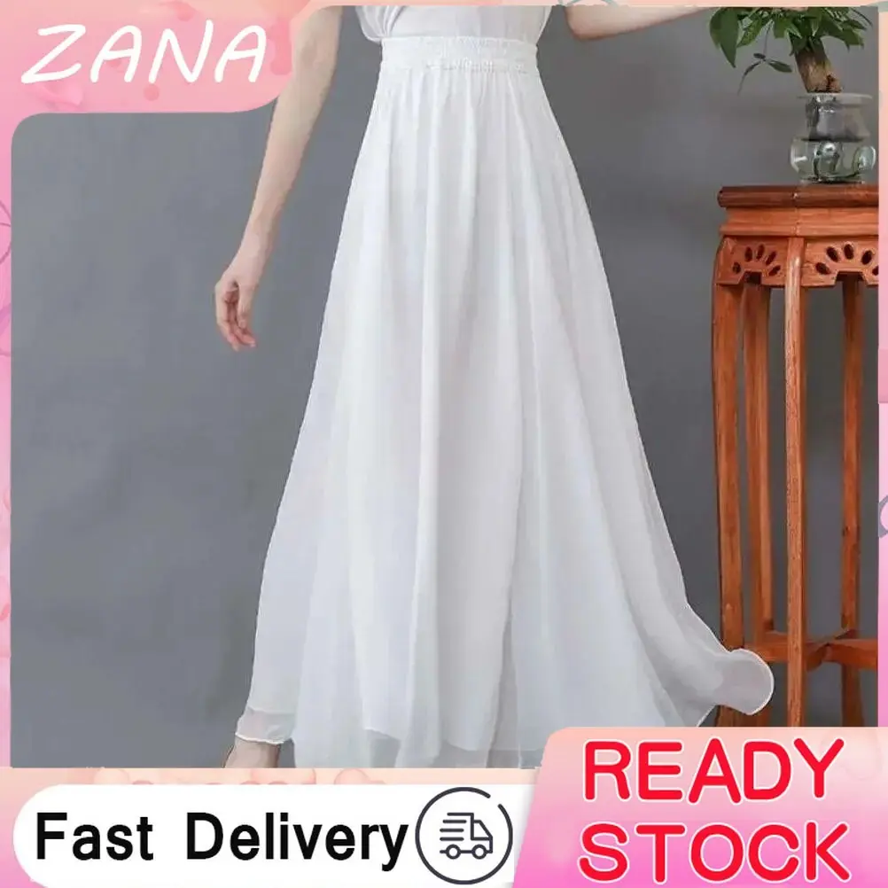 ZANA-Quần Voan Hai Lớp Dài Lớn Cho Nữ, Quần Ống Rộng Cạp Cao, Cỡ Lớn, Hakama, Màu Trắng, Mùa Xuân Và Mùa Hè Đen Women Ong Pants