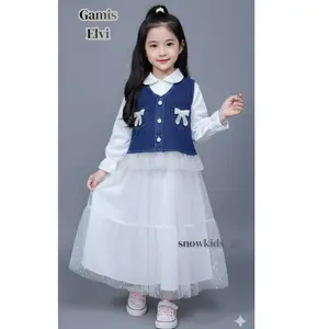 SNOWKIDS_88 - Gamis Rompi Jeans Import Anak perempuan Usia 3-10 Tahun viral Fashion Muslim Lebaran 2026 - Gamis Rompi Bordir Bunga Mix tila Kombi Brukat Kekinian - COD Dress Cantik Mewah Kombinasi Brokat