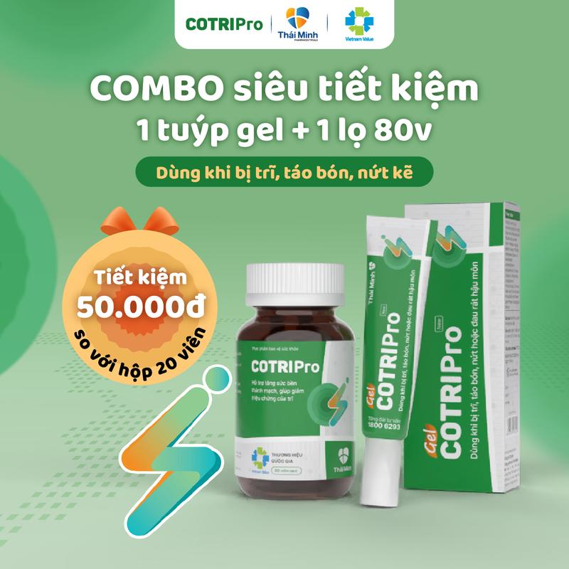 Combo Dùng Thử COTRIPro (1 tuýp gel 25gr và 1 lọ uống 80 viên) - Dùng khi bị trĩ nội, trĩ ngoại, táo bón, nứt kẽ hậu môn