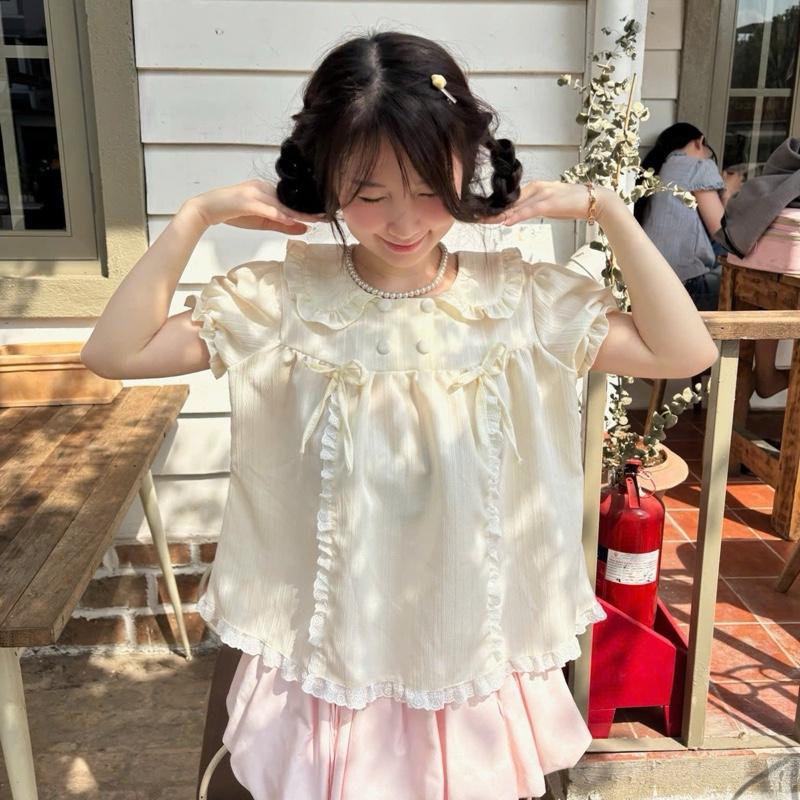k kèm charm Áo Babydoll CT8 Áo sơ mi babydoll cho Nữ tay chun phối ren