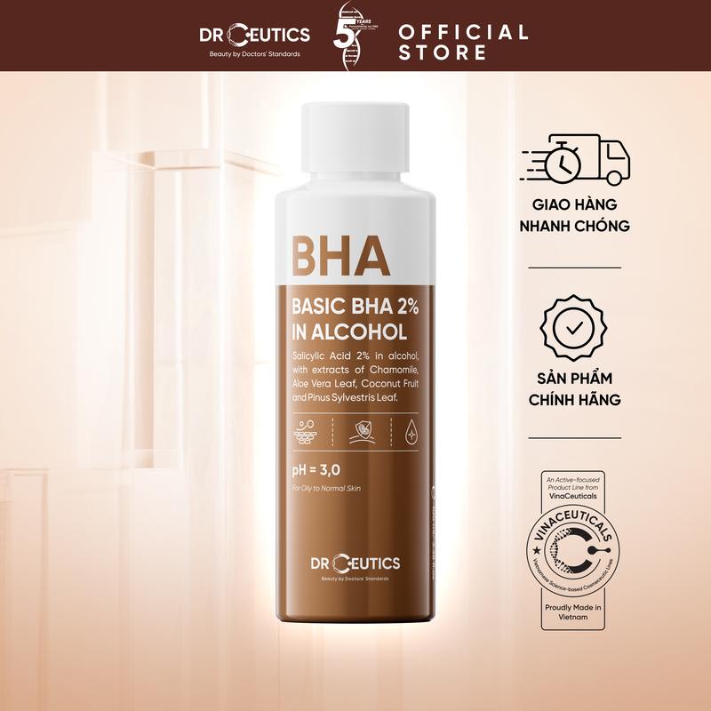 DRCEUTICS Dung Dịch Tẩy Tế Bào Chết Hóa Học Basic BHA 2% In Alcohol (Nền Cồn) Dung Dịch Hỗ Trợ Làm Sạch Dầu Cho Da (100ml - 200ml) Skincare