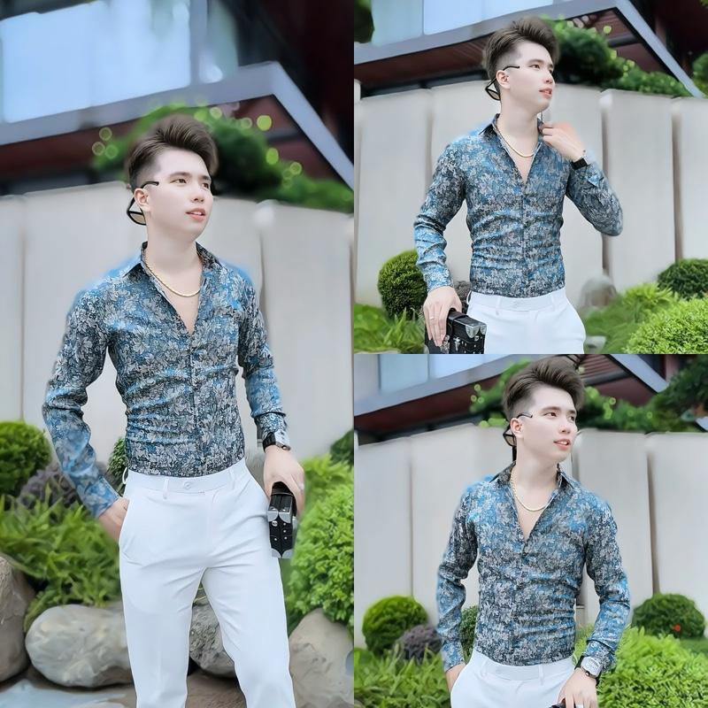 Sơ mi gấm tuyết thêu hoa luxury