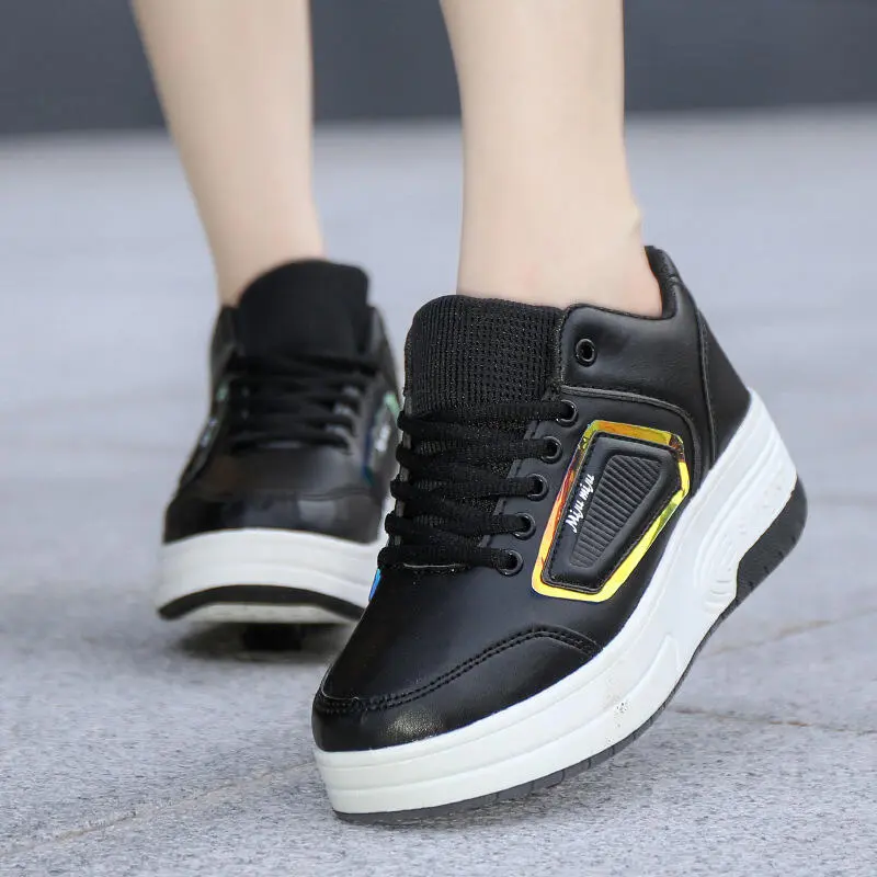 Sepatu berjalan kekerasan anak-anak, anak laki-laki dan perempuan, roller ganda dewasa, roda sabuk, sepatu casual atas rendah siswa 3