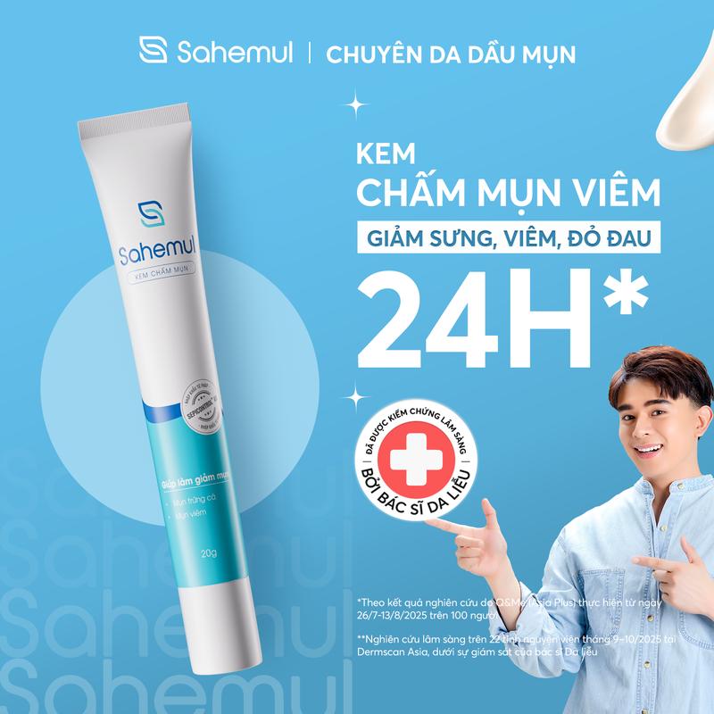 Kem Mụn Sahemul Dành Riêng Cho Mụn Trứng Cá Mụn Mủ Mụn Bọc Mụn Đỏ Cho Nam Acne Treatment 20g