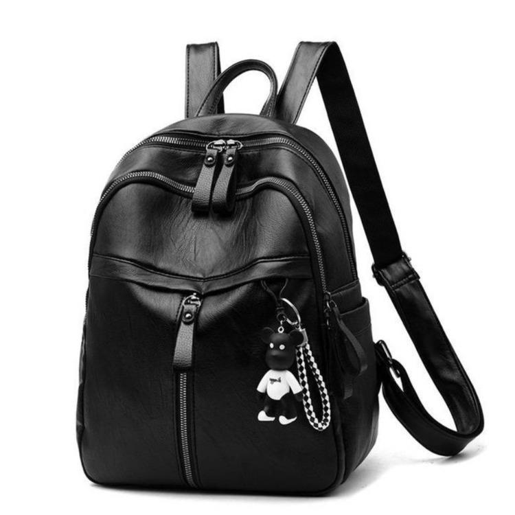 Balo Thời Trang Nữ Cao Cấp Gắn Móc Gấu Đi Chơi Du Lịch Hottrend Size 30cm Da Đeo Vai Backpack Nhung Kem SMN71