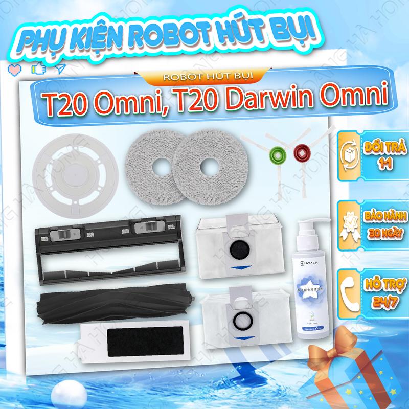 Phụ kiện robot hút bụi Ecovacs T20 omni, T20 darwin - Phụ kiện robot Ecovacs T20 omni, T20 darwin - khăn lau robot hút bụi - chổi cạnh robot hút bụi - Túi rác robot hút bụi - Màng lọc bụi robot hút bụi - Nước lau sàn Ecovacs