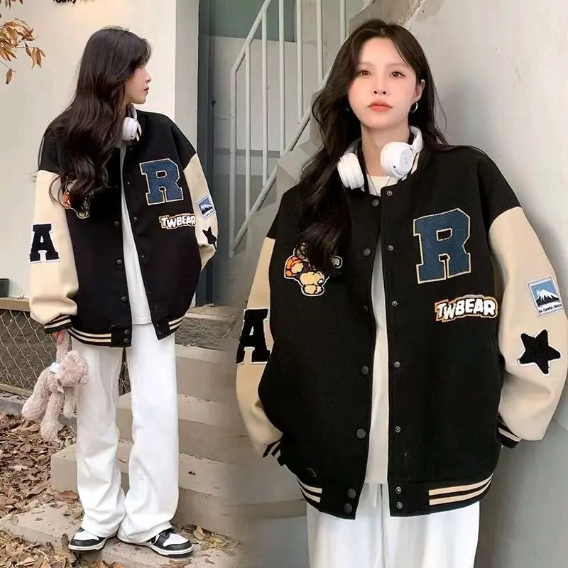 (S-6XL)JAKET BASEBALL VARSITY PRIA WANITA BIGSIZE UNISEX JUMBO JAKET KOMBINASI WARNA Tebal Oversize Casual Bomber Hitam Zipper Keren Distro Outer Fleece Logo Nyaman Panjang Lembut Sweater vintage murah