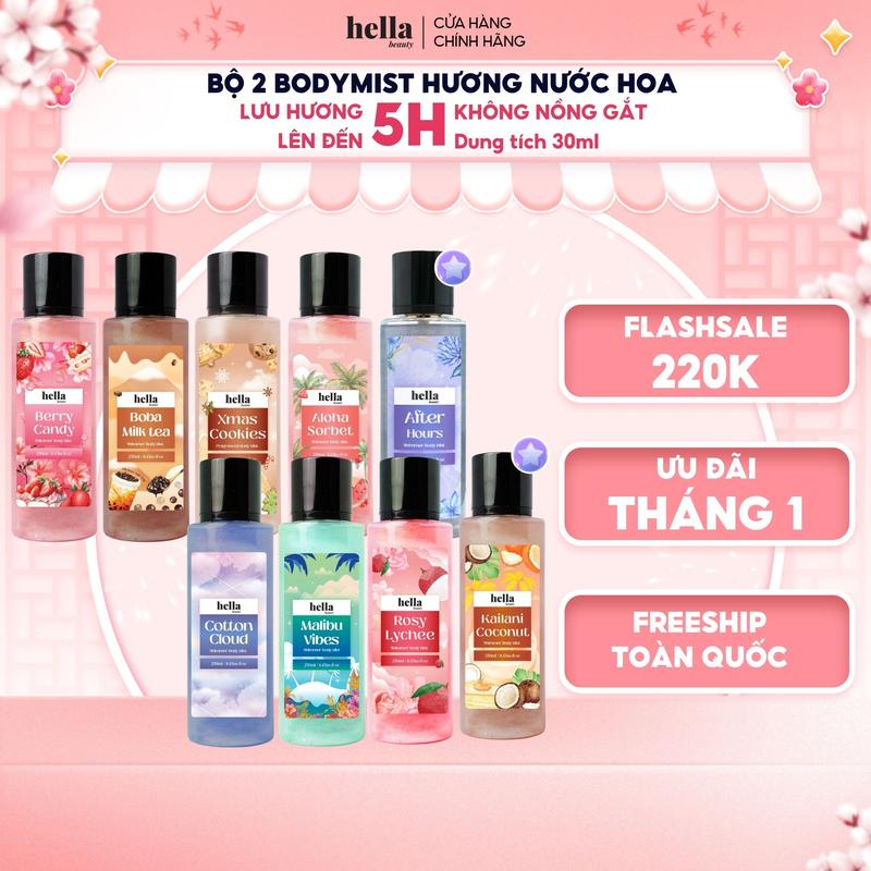  Bộ 2 Xịt thơm body mist hương nước hoa Hella Beauty 250ml lưu hương lâu an toàn cho da nhạy cảm 
