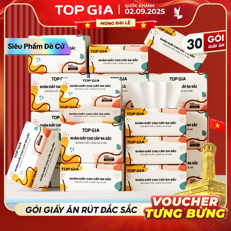    QUÀ ĐỘC QUYỀN  Thùng 30 Gói Giấy Đa Sắc TopGia Giấy Ăn Cao Cấp Dập Vân 4D 4 Lớp  Khăn Giấy Vệ Sinh. ĐẠT QUY CHUẨN CỦA BỘ CÔNG THƯƠNG.  LHN   VH1  