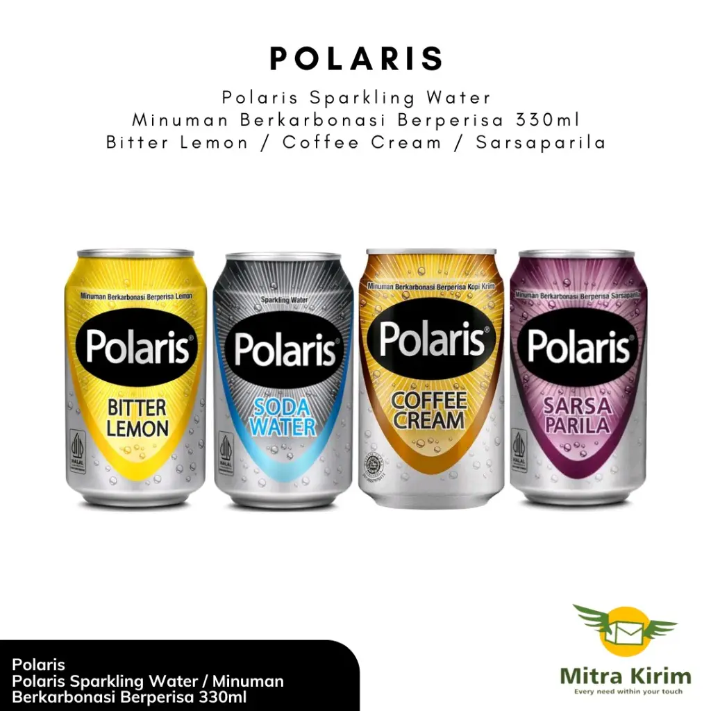 Polaris Sparkling Water / Minuman Berkarbonasi Berperisa 330ml - Bitter Lemon / Coffee Cream / Sarsaparila / Soda Water