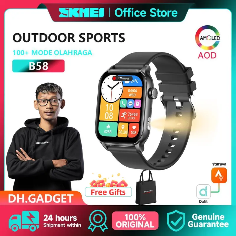 【Eksklusiv DH.Gadget】SKMEI B58 Jam pintar | smartwatch wanita | senter tersendiri | AMOLED display | waterproof IP67 | Bluetooth phone call | Detak jantung  | oksigen darah olahraga fitness 0