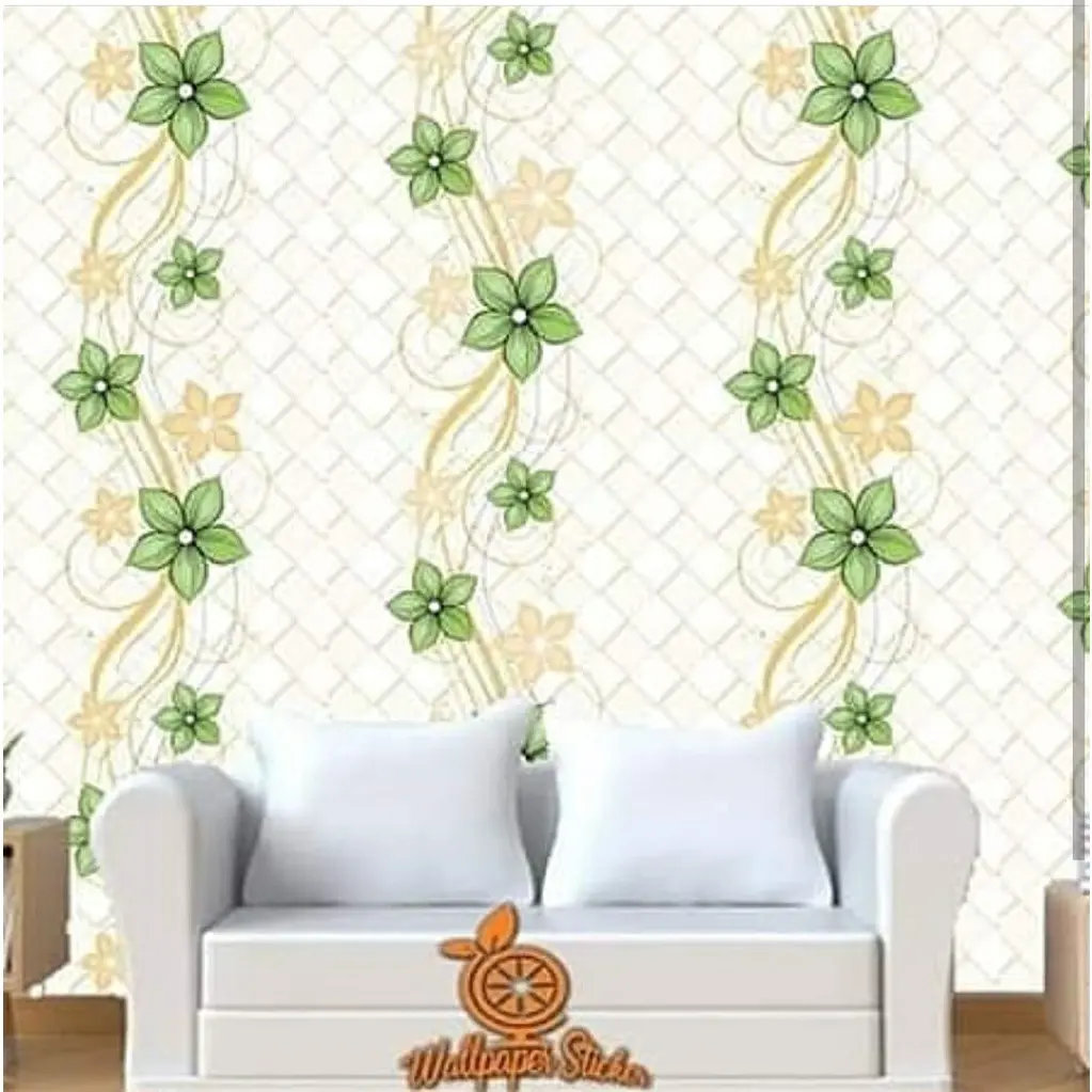 Wallpaper dinding motif bunga bintang hijau