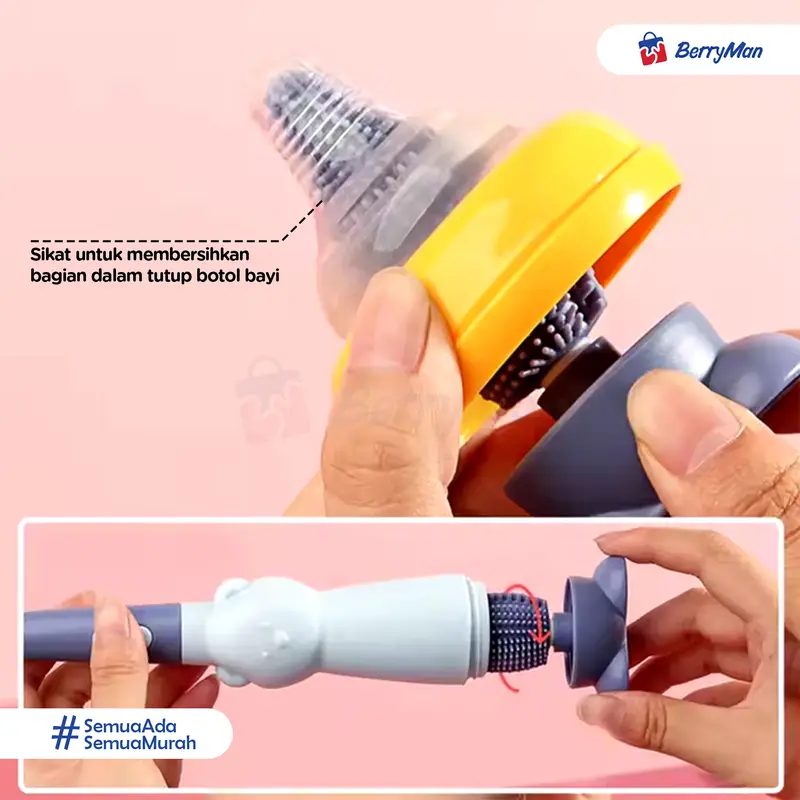 Sikat Pembersih Botol Susu Bayi Silikon 3 In 1 Karakter Lucu Serbaguna BPA Free Bottle Brush Peralatan Balita 4