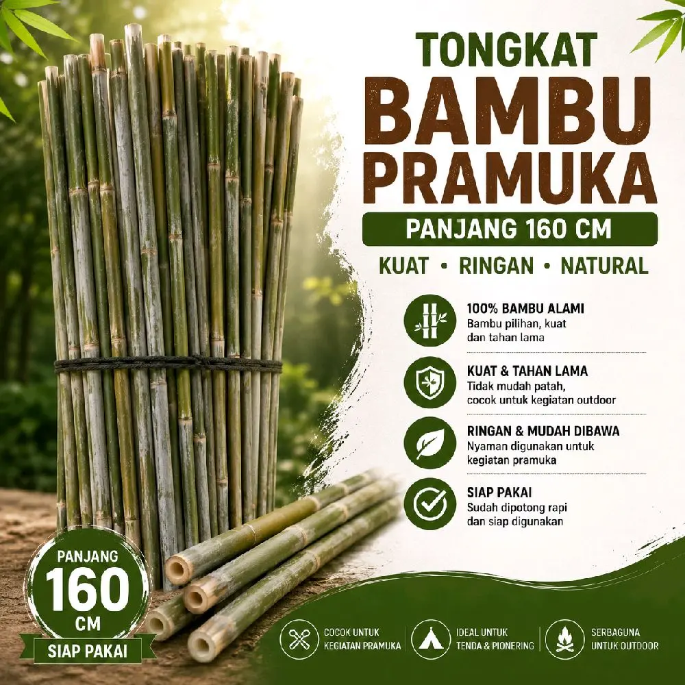 Tongkat Bambu Pramuka Polosan Panjang 160cm Siap Pakai