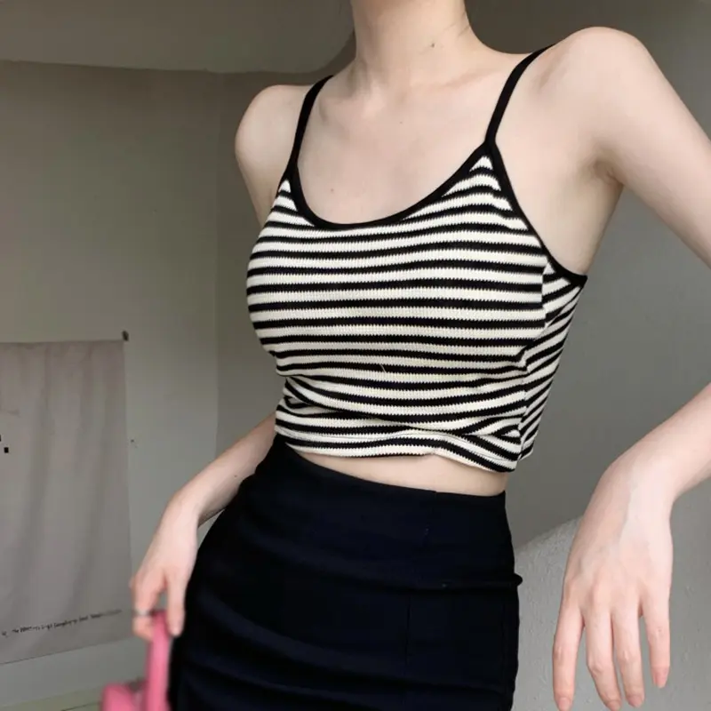 Áo Yếm Sọc Cho Nữ, Áo Ôm Sát, Gợi Cảm, Hở Lưng, Thường Ngày, Không Tay, Cổ Chữ V, Áo Vest