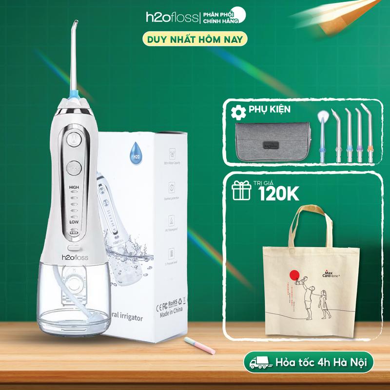  Máy tăm nước cầm tay H2oFloss HF-6P 300ml sử dụng CÔNG NGHỆ SÓNG ÂM MỚI Áp lực tia nước 110PSI Đầu Xoay 360 độ Pin 15 ngày. Máy tăm nước thiết kế nhỏ gọn chống nước IPX7 - Máy xịt tăm nước dùng được cho niềng răng làm sạch mảng bám thức ăn. 