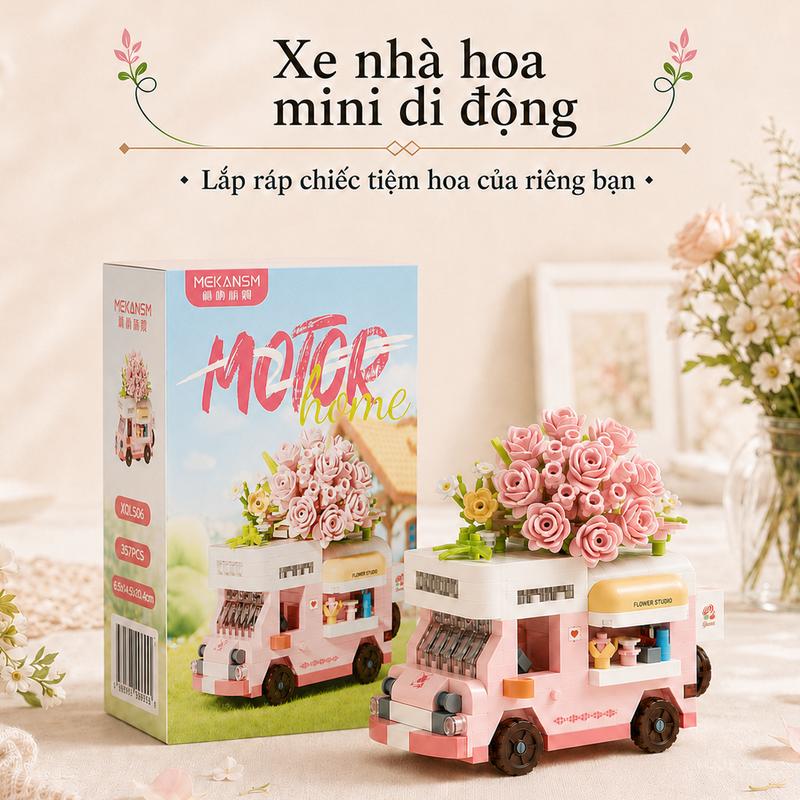 [Quà tặng 20/10]  Đồ Chơi Lắp Ráp Mô Hình Xe Bán Hàng Mini, Có Bánh Xe Di Chuyển Được, 6 Mẫu Lựa Chọn Tiệm Hoa Bánh Sinh Nhật Kem, Quà Tặng Trang Trí DIY, 400+ Chi Tiết