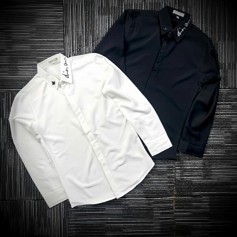  Áo sơ mi giấu khuy tay dài,tay ngắn thêu cổ đinh ong đen chất vải dày dặn form đứng Boy phố BUNZ STORE Menswear Kate Shirt 