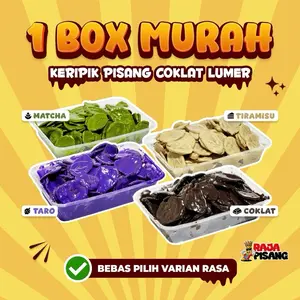 1 BOX MURAH! Keripik Pisang Coklat Lumer – 150gr Bebas Pilih Varian Rasa (Coklat/Matcha/Tiramisu/Taro) Snack Cemilan Cokelat