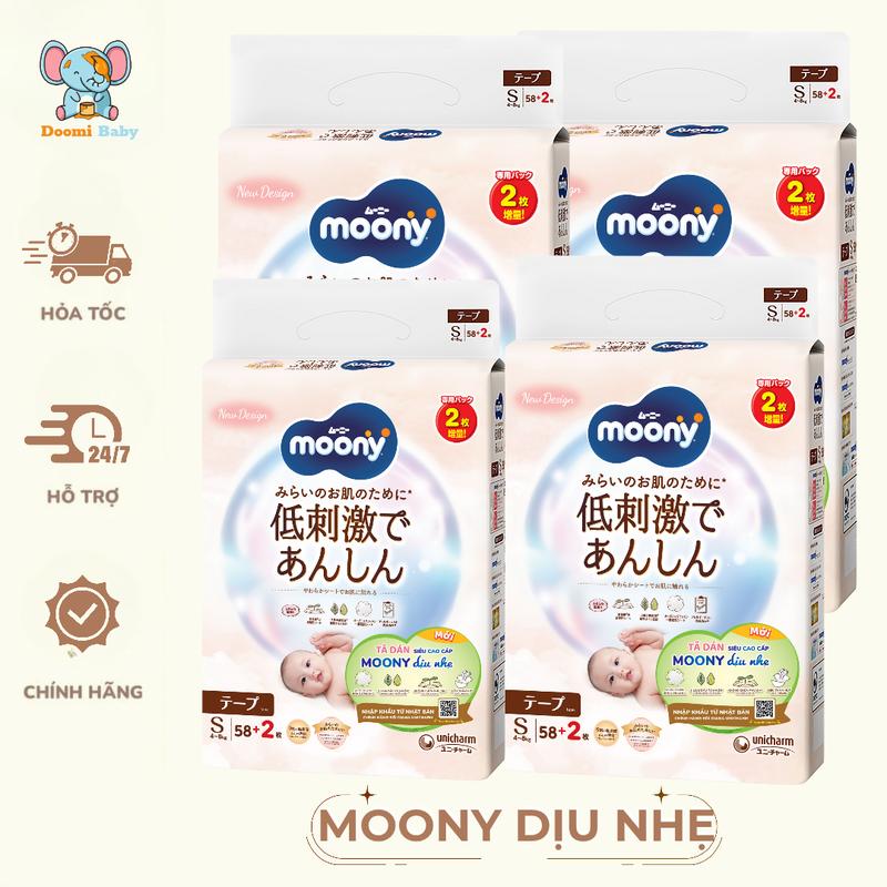 [Thùng 4 Bịch] Bỉm Moony Dịu Nhẹ Tã Dán/Quần Size NB62/S58/M46/L36/L38/XL32 Cho Bé - IM003