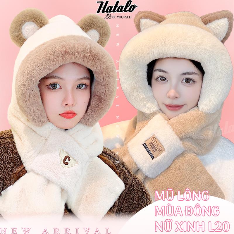 Mũ lông nữ trùm đầu tai gấu mùa đông Nón len beanie nhiều màu sắc thời trang dễ thương